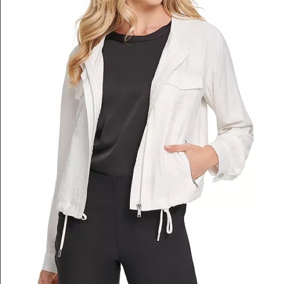 Dkny Jackets & Coats Dkny White Jacket Zip Front With Pockets Roll
